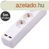 Hosszabbt 3-as elosztval (3 fldelt + 2 USB) fehr - 5 m 