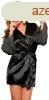 Eyelash Lace Nightdress Silk Long Sleeves Black Sleepwear wi