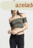 Urban Classics Ladies Cropped Cold Shoulder Smoke Top olive