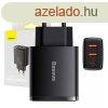 Baseus kompakt gyorstlt, 2xUSB, USB-C, PD, 3A, 30 W (feket