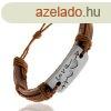 Brown leather bracelet with strings, a rectangle with carved