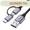 UGREEN USB-A Micro USB + type-c USB-kbel 1m (fekete)