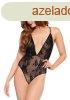 Leg Avenue Deep V Floral Lace Teddy Black O/S