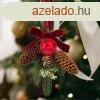 Karcsonyi ajtdekorci - mfeny, tobozzal, piros gmbbel 